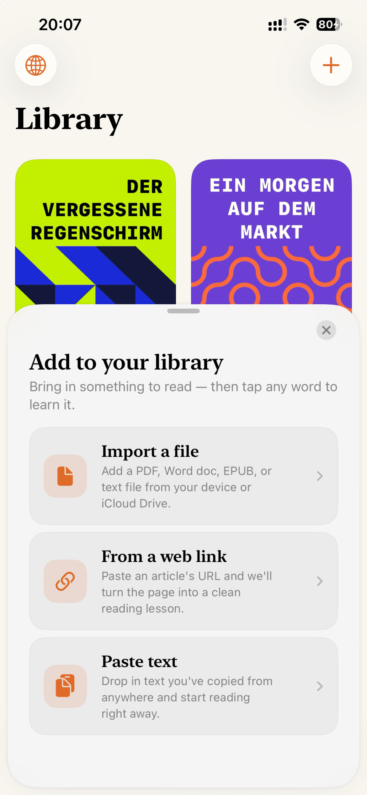 oqou importing a book, article or PDF to read.